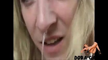 Blond sloppy out nose blow job facial